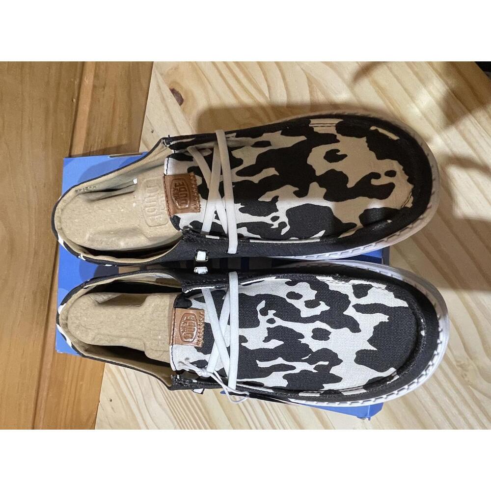 NIB~ NWT~ Hey Dude Wendy Animal Black/Cow Size US 9 EU 40